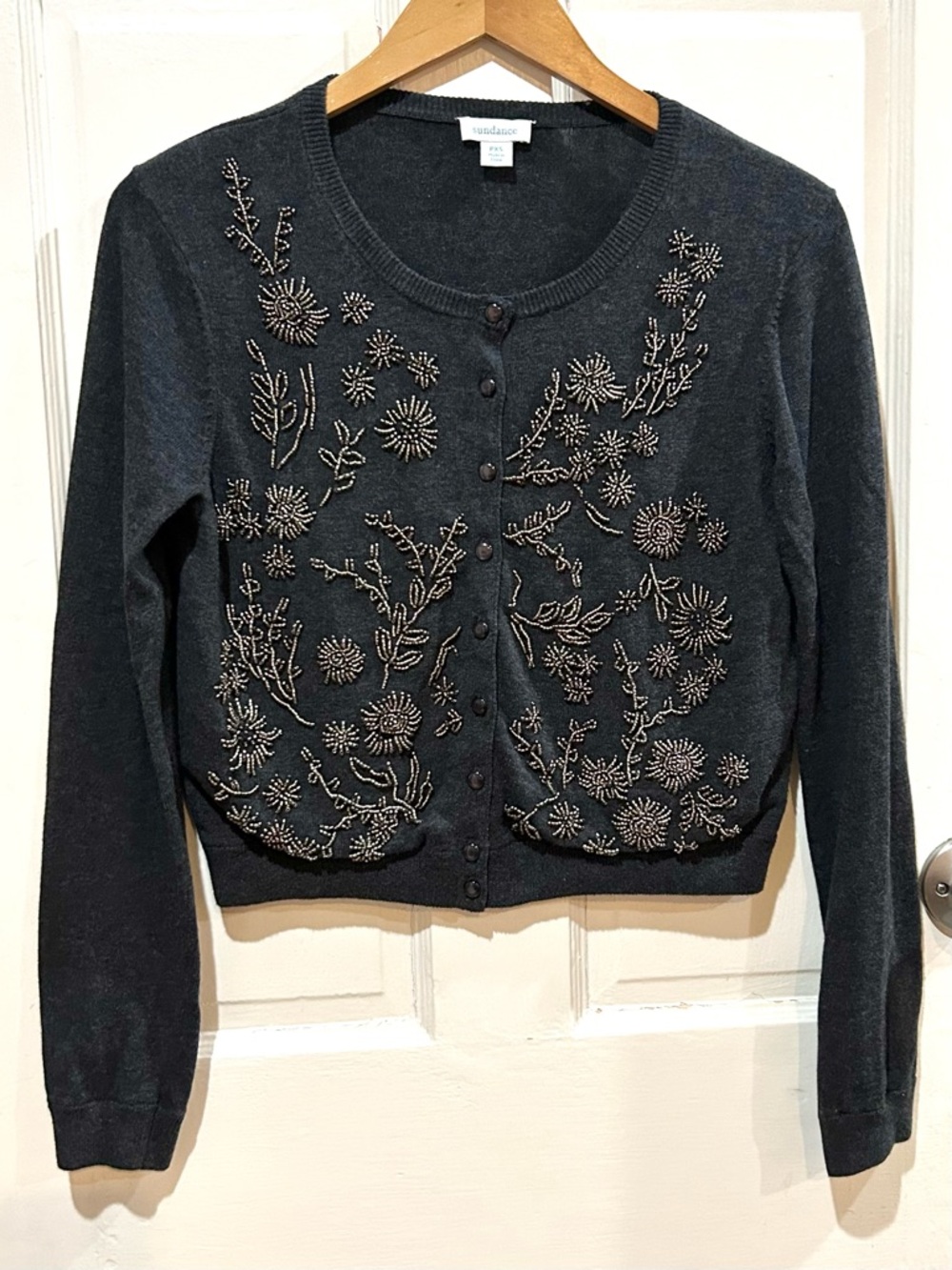 Sundance Charcoal Gray Beaded Cardigan Sweater Boho Western Romantic Cashmere XS